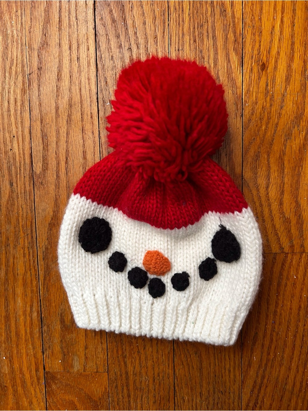 Red & White Snowman Pom Baby Beanie